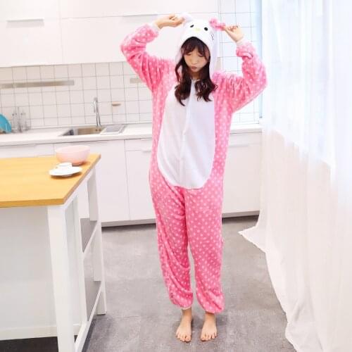 2020 New Adult Flannel Cosplay Costume Bow Cat Onesie Costumes For Unisex Create Dance Fancy Pajama Halloween Party