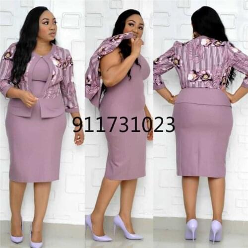 2021 new autumn elegent fashion style african women printing plus size knee-length dress JX004