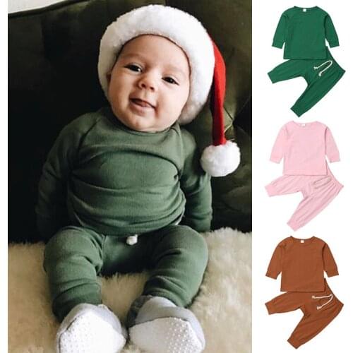 0-24M Newborn Kids Baby Boy Girl Clothing Solid Color Pajamas Set Cotton Sleepwear Nightwear Cute Clothes Outfit home wear
