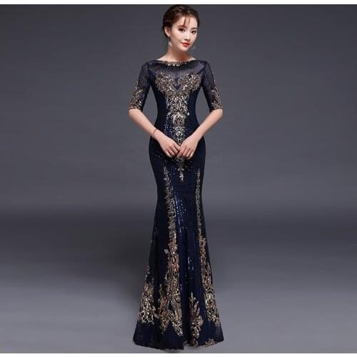Sexy Sheath Women Mermaid Dress Sequins Embroidery Elegant Evening Gown Noble Lady Floor Length Banquet Dresses Vestidos