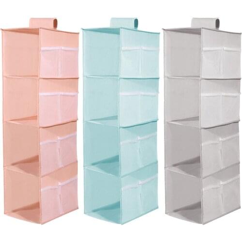 Hanging Closet Organizer Storage Shelves for Sweaters Bag Blanket Clothes Rack w/ Side Pockets Holder