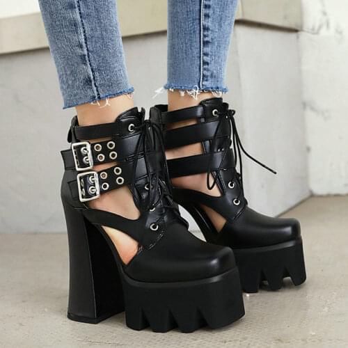 Brand Design Summer Women Sandals Square High Heels Comfy Waterproof Platform Fashion Zipper Belt Buckle Lace-up Ladies Shoes