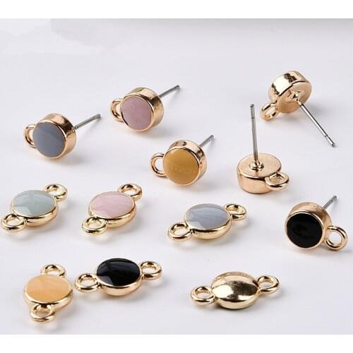 Diy jewelry making 50pcs/lot alloy drop oil gold-color geometry rounds shape women stud earrings/double hanger pendant charms