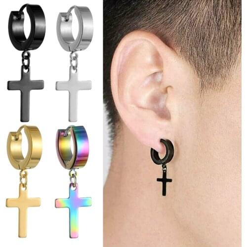 1PCS Women Mens Stainless Steel Dropping Earrings Black Silver Color Cross Gothic Punk Rock Style Pendientes Mujer Moda