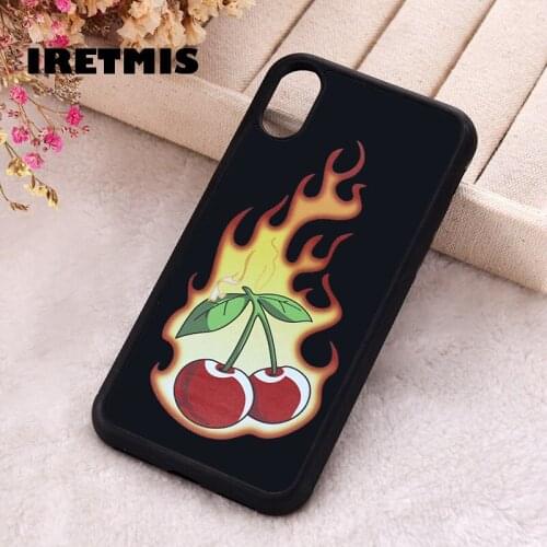 Iretmis 5 5S SE 2020 Phone Cover Case for iPhone 6 6S 7 8 Plus X Xs XR 11 12 Mini Pro Max Rubber Silicone Cherry & Flame Print