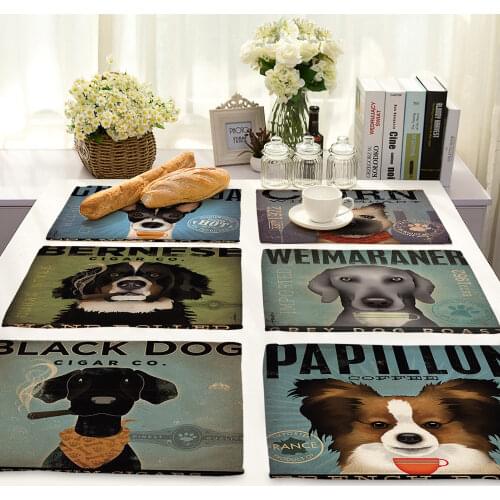 Nordic Cartoon Animal Dog Series Printing Placemat Cotton Linen Lovely Tableware Insulation Pad Coaster Dining Table Decoration