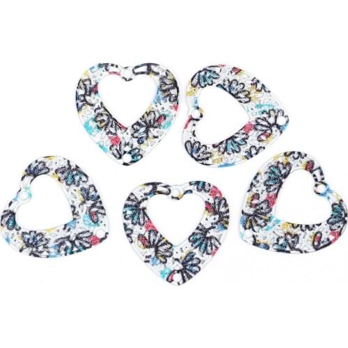 Iron Based Alloy Enamel Painting Connectors Heart Green Multicolor Filigree 21mm( 7/8") x 20mm( 6/8"), 10 PCs
