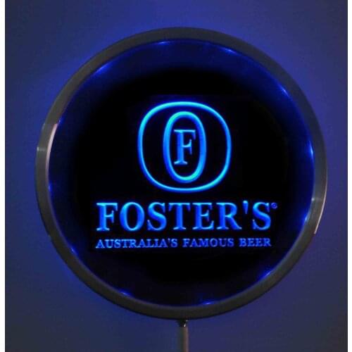 Rs-a0014 Fosters Beer LED Neon Light Round Signss 25cm/ 10 Inch - Bar Signs with RGB Multi-Color Remote Wireless Control