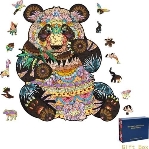 Unique Panda Animal Three-dimensional Irregular Wood Puzzle Board Kid Holiday Party Decor Montessori Toy Puzzle Game Adult