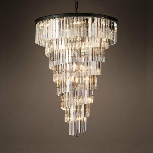 Vintage Crystal Chandelier Large American Iron Lamp LED E14 Light Pendant Lights for Dining Room Long Staircase Lighting