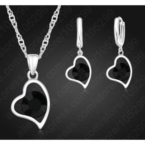 2020 Engagement Heart Jewelry Sets Exquisite Black Rhinestone Cubic Zirconia 925 Sterling Silver Jewelry For Women