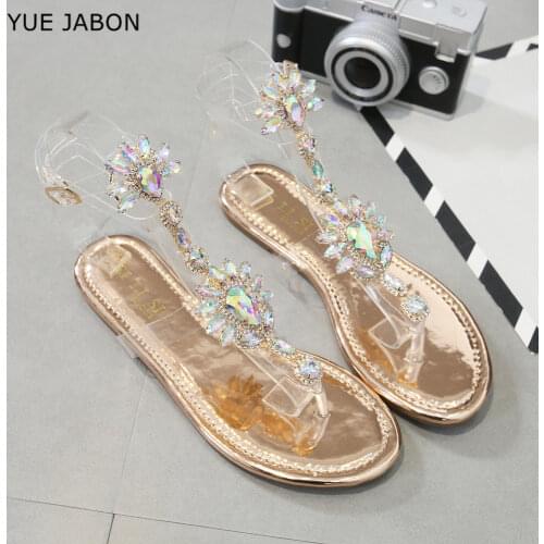 Gold Crystal Flats Slippers Women Summer Bling Gladiator Rome Sandals Woman Shoes Casual Fashion Plus Size 43 Ladies Slipper