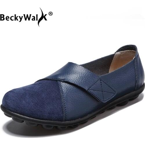 2021 Spring women sneakers shoes women leather suede patchwork ballet flats ladies shoes slip on loafers plus size 43 44 WSH3203