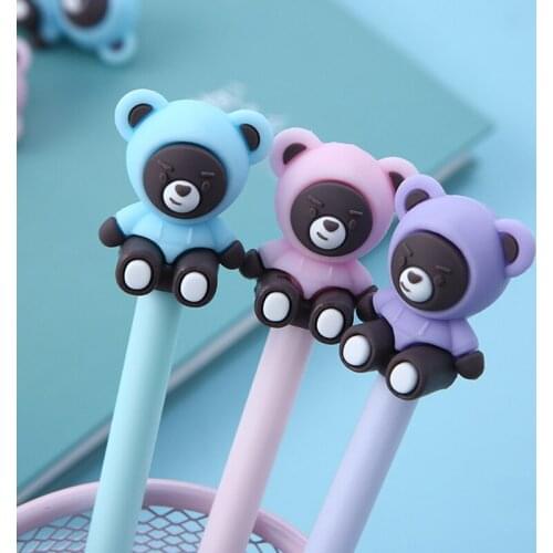 24Pcs/Lot Cartoon Cute Funny School Pens Bear Kawaii Ballpoint Rollerball Anime Stationery Office Supply Item Material Girl Gift