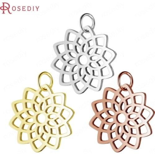 37276)5PCS 16.5x19MM Quality Gold Color Stainless Steel Flower Charms Pendants Jewelry Making Supplies Diy Findings Accessories