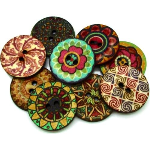 50pcs Mixed Round Wooden Sewing Buttons For Clothing Needlework Scrapbooking Wood Botones Decorative Crafts Diy Accessories