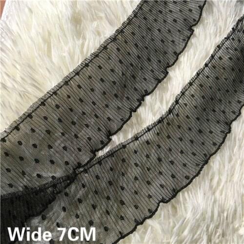 7CM Wide Luxury Tulle White Black Elastic Lace Dot Embroidery Ribbon Fabric Skirt Cuffs Neckline Trim DIY Sewing Accessories