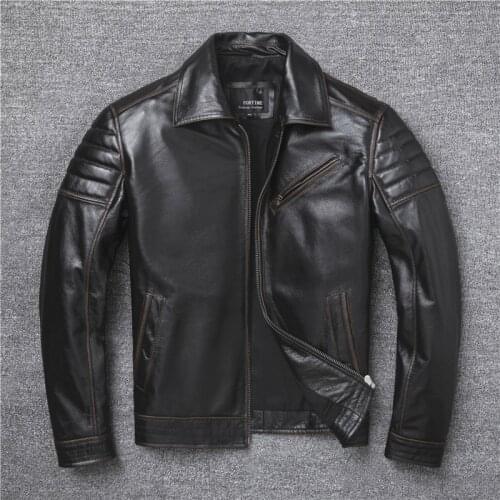Free shipping.2021 brand new men natural cowhide jacket.biker vintage style genuine leather coat.cool popular slim leather cloth