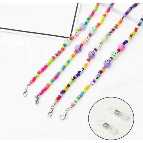 Fashion Beads Sunglasses Chains For Women Reading Glasses Chain Strap Face Mask Chain Lanyard Holder Smile Face Necklace Jewelry