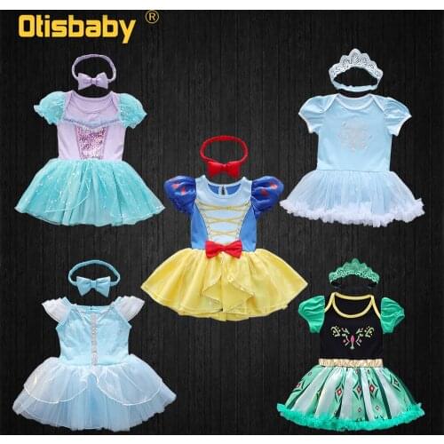Baby Girls Princess Romper 1 2 Year Birthday Party Snow White Anna Elsa Ariel Costume Toddler Newborn Fancy Tulle Tutu Dress