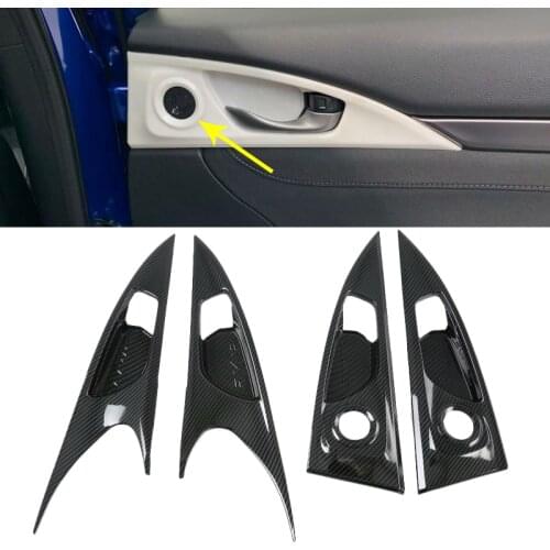 For Honda Civic Hatchback 2020 2021 Carbon Fiber ABS Car Interior Door Handle Bowl Cover With Speaker Holes Trim Stickers