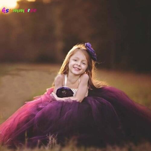 Elegant Plum Flowers Girls Tulle Tutu Dress Handmade Kids Dress for Wedding Christmas Birthday Party Photo Props Costume