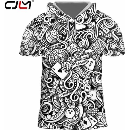 CJLM Man Black white O Neck Tshirts 3D Printed Gambling dice Big Size 6XL Clothes Mens New Summer Short Sleeve T-shirt
