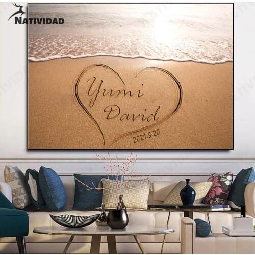 Customized Seascape Painting Love Anniversary Text Picture Print Art Poster Living Room Beach Graffiti Love Bedroom Home Decor