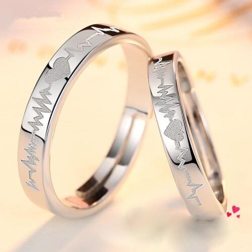 Korean Fashion Lightning Heart Silver-Color Opening Rings for Lovers Jewelry Accessories Wedding Band Fashion Couple Rings 2021