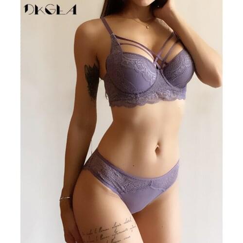 Fashion Bandage Brassiere Black Push Up Bra Panties Set Lace Lingerie Embroidery Thick Cotton Underwear Set Women Bras Sexy