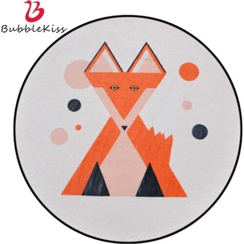 Bubble Kiss Round Carpets For Living Room Fashion Fox Pattern Decoration Rug Modern Style Home Doormat Bedroom Non Slip Foot Pad