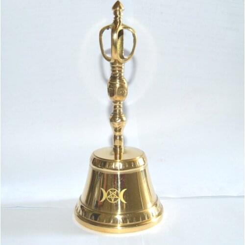 Brass Altar Bell Supplies triple moon Pentagram Ritual Bells wicca ceremony Divination Astrological tool altar prop Ornaments