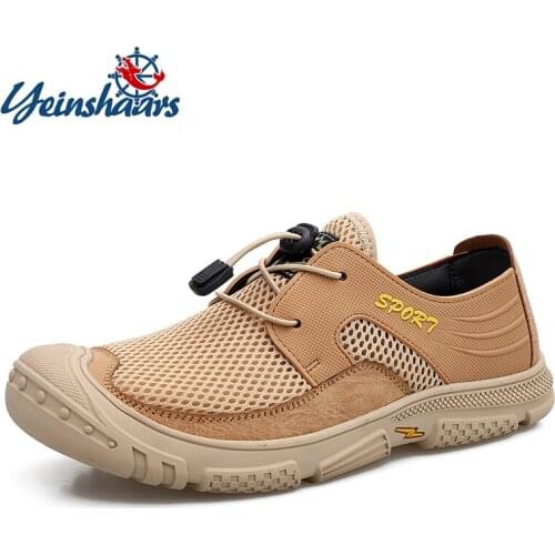 YEINSHAARS Lightweight Comfortable Men Shoes Suede Leather With Mesh Casual Shoes Breathable Fashion Outdoor Walking Shoes Men
