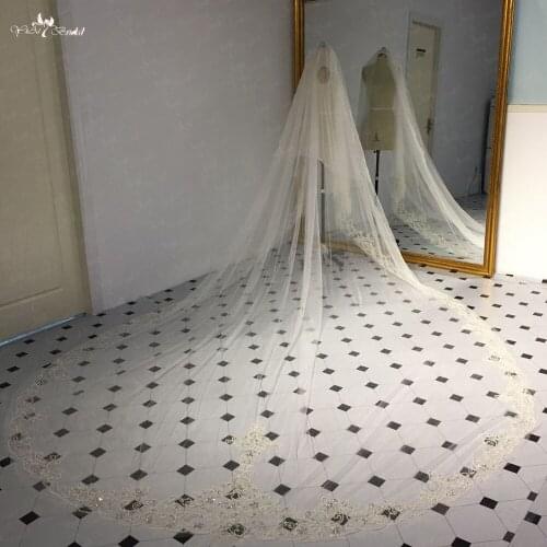 LZP395 Real Bridal Veil 4.5 Meters Beaded Wedding Veil Two Layer Cathedral Metal Comb Veil