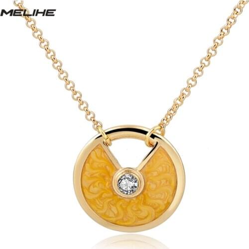 MELIHE Boho Gold Long Necklace Enamel Round Women Necklace Wedding & Engagement Jewelry Orange Yellow Blue Green SNE160111