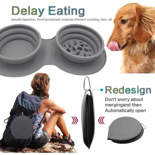 Benepaw Collapsible Dog Bowl Slow Feeder Adjustable Silicone Portable Non-skid Water Food Pet Bowl Safe Nontoxic Puppy Travel