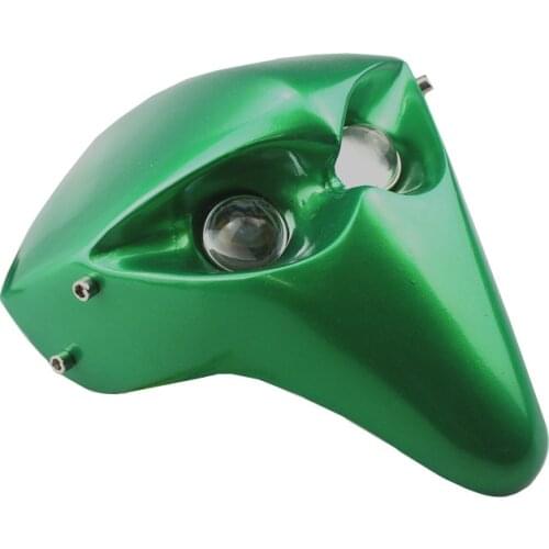 Motorcycle 12v Green Headlamp LED Fairing Headlight Skull Head Light with 43-46mm Fork Tube Universal Old School Touring