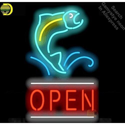Neon Sign for Open Fish Advertise Neon Tube Sign Commercial Light handcraft Publicidad Lamps Store Displays neon light sign