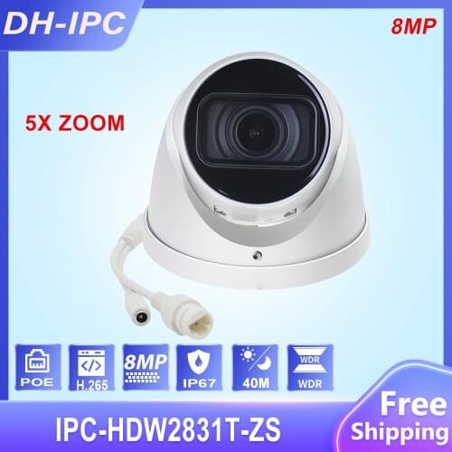 Dahua Original IPC-HDW2831T-ZS 8MP 4K 5X Zoom Vari-focal POE SD Card Slot H.265+ 40M IR IVS IP67 Starlight Eyeball IP Camera