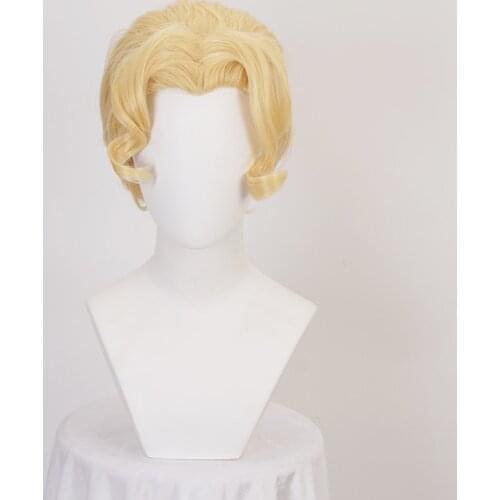 JoJos Bizarre Adventure Golden Wind Cosplay Kira Yoshikage Golden Styled Heat Resistant Synthetic Cosplay Hair Wig + Wig Cap