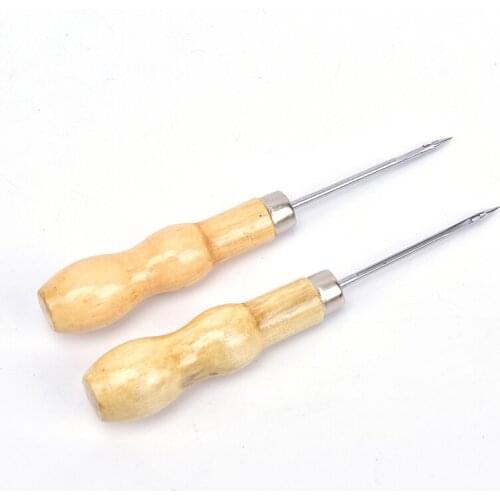 Canvas Leather Sewing Shoes Wood Handle Tool Awl Hand Stitching Taper Leathercraft Needle Tool Kit Craft Sewing Supplies 2PCS