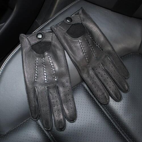 Mens Deerskin Thin Single Skinless Fashion New Locomotive Spring And Summer Autumn Driving Full Finger Genuine Leather Gloves