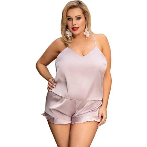 Woman Plus Size Imitation Silk Sling Pajamas Suit Summer Blur/Red/Pink Oversize Loose Top Shorts Sleepwear Set Female Loungewear