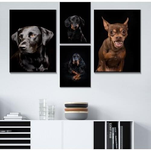 Cute Dog Animal Rottweiler Dog Dachshund Poster Prints - Black Dog Animal Wall Art - Canvas Painting - Nursery Kid Room Decor