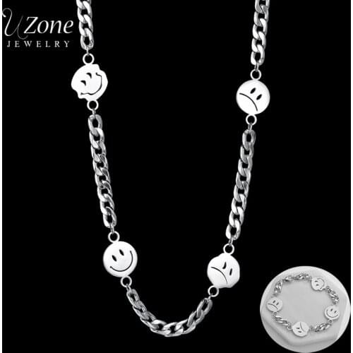 UZone Simple Round Smiley Face Symbol Necklace Stainless Steel Emotion Mood Pendant Necklaces For Women Party Jewelry Gift Femme