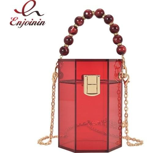 Transparent Cylindrical Acrylic Women Purses and Handbags Small Shoulder Crossbody Bag Female Party Clutch Bag Beaded Handle