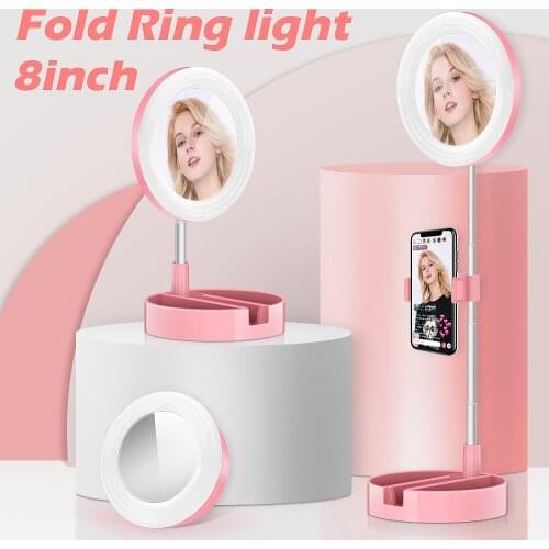 Foldable Selfie Makeup Ring Light with Mirror Phone Holder for Cellphone Smartphone Photo Video Live Stream on YouTube Tiktok