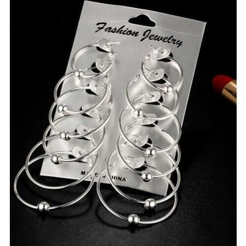 New 6 Pairs/set Hoop Earrings Gold Silver color Small Big Circle Earring Set for Women Simple Punk Ear Clip 2019 Fashion Jewelry