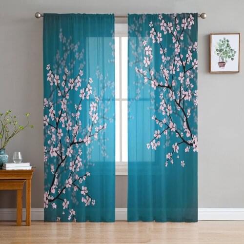 Pink Cherry Blossom Flowers Beautiful Voile Curtains for Living Room Window Treatment Sheer Curtains for Bedroom Kitchen Drapes