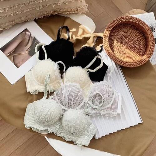 Fairy Lace Dress Underwear Set Women Sexy Thicken Cotton Cup Bra And Panty Set Wire Free Adjustable Underwear Lingerie Intimates